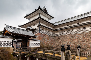 Fototapeta na wymiar Kanazawa Castle showing Hashizume-ichi-no-mon Gate and Hashizume bridge, Ishikawa prefecture, Japan.
