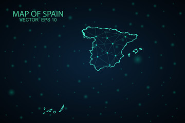 Fototapeta na wymiar Map of Spain. Wire frame 3D mesh polygonal network line, design sphere, dot and structure. communications map of Spain. Vector Illustration EPS10.
