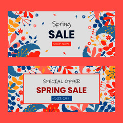 Flat design spring sale banner collection