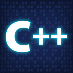 Obraz premium Machine code languages in neon style. Programming languages concept in blue. C++ on binary code background. Flat design. Vector illustration EPS10.