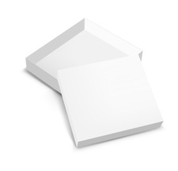 White rectangular package for snacks, food and chocolate. Open box