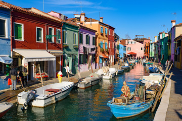 Burano island, famous for its colorful fishermen's houses, in Venice, Italy