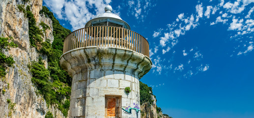 Top of abandoned lighthouse under the cliffs