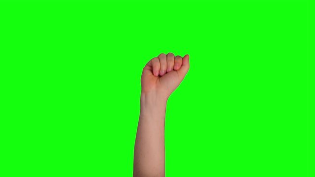 Man hand knocking on chroma key green screen background