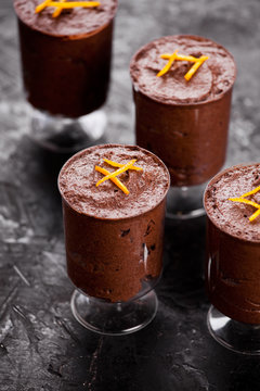 Small Glasses Of Homemade Chocolate Mousse