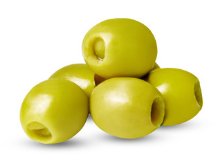 A bunch of canned olives isolated on a white background. Clipping path.