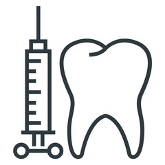Dental injection black line icon on white background	