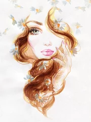 Fototapeten woman with flowers. beauty background. fashion illustration. watercolor painting © Anna Ismagilova