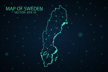 Fototapeta na wymiar Map of Sweden. Wire frame 3D mesh polygonal network line, design sphere, dot and structure. communications map of Sweden. Vector Illustration EPS10.