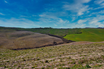 Panorama from Asciano on the Crete Senesi area .The Crete Senesi refers to an area of the Italian region of Tuscany to the south of Siena