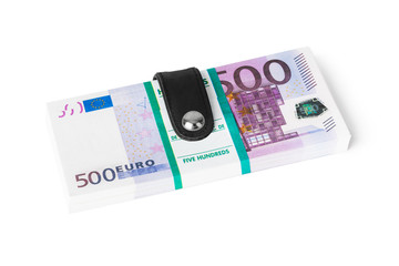 Money clip holding a bunch of euro