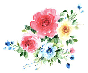 Flowers watercolor illustration.Manual composition.Big Set watercolor elements.