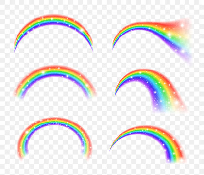 Colorful transparent rainbows vector set