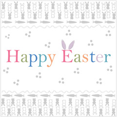 Easter greeting card with Doodle hares text and rabbit ears with other decorative elements, vector illustration