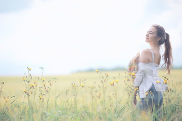 young adult sexy girl in the field / summer happiness concept, beautiful woman