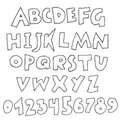 Handdrawn pen contours bold font. Modern lettering. Vector illustration.