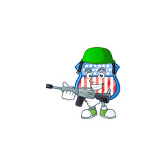 Shield badges USA mascot design in an Army uniform with machine gun