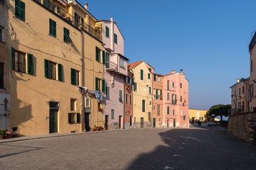 Fototapeta na wymiar Colourful ancient buildings in Italian Riviera