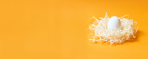 Happy Easter concept. Easter idea, minimalist stylish decor. Close up, top view. copy space.