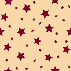 vector Stars seamless pattern for fabric design. Hand-drawn repeat background with dark rad stars
