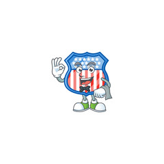 A shield badges USA cartoon mascot working as a Waiter