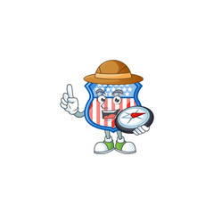 A shield badges USA explorer cartoon design having a compass