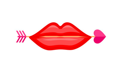 Mouth carrying a cupid's arrow in. Happy Valentine’s concept ideas. Vector illustration isolated on white background.