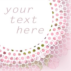Round, Lacy, white text frame with cherry and Apple blossoms.