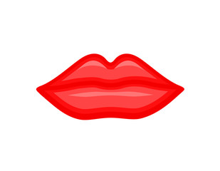 Closeup beautiful lips. Cosmetics and makeup of woman with red lipstick and gloss. Vector illustration isolated on white background.