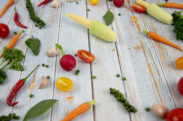 Ingredient  Spices and Vegetable On wood background
