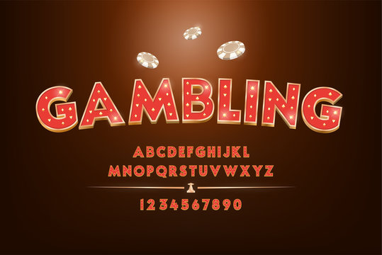 Red gambling and casino alphabet font set