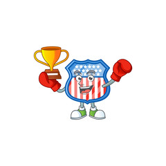 Super cool Boxing winner of shield badges USA in mascot cartoon design