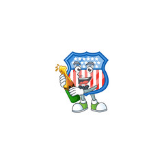 mascot cartoon design of shield badges USA having a bottle of beer