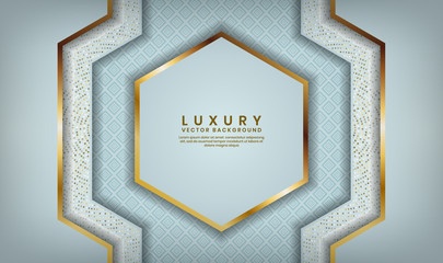 Abstract luxury white background overlap layer on bright space with golden lines for cover, banner, brochure, landing page, or flyer elements. Texture with golden glitters dots element decoration.