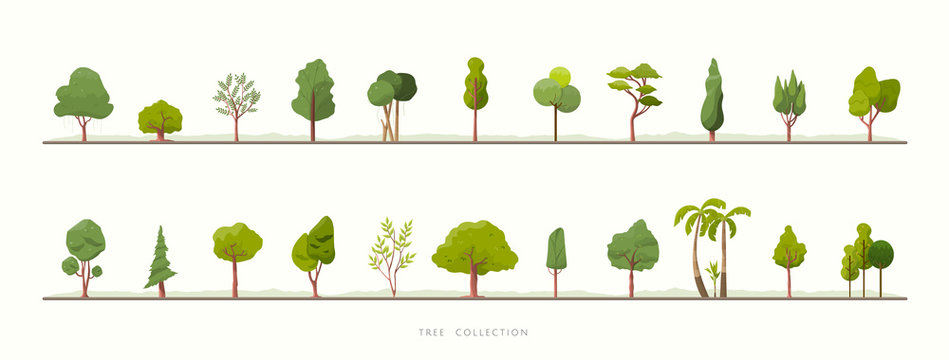 Collection of green tree vector icons