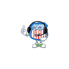 Sweet shield badges USA cartoon character design speaking on a headphone