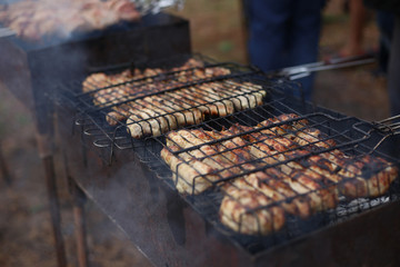 Chicken barbeque. Hot grilled meat