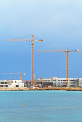 Lots of construction cranes near Ayia Napa in Cyprus.