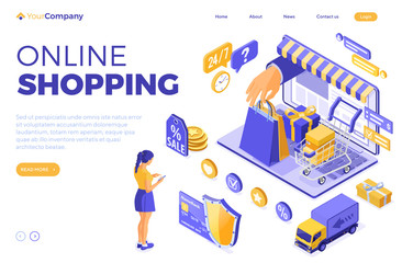 Isometric Online Internet Shopping