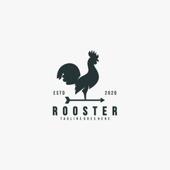Vector Logo Illustration Rooster Pose Vintage Style