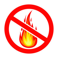 Vector illustrations of prohibition sign do not light a fire icon