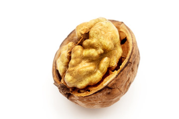 Walnut with an open peel, healthy, tasty.