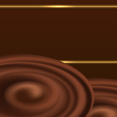 Abstract choco background for cover or poster. Chocolate waves and spiral swirls, golden separator lines. Vector illustration