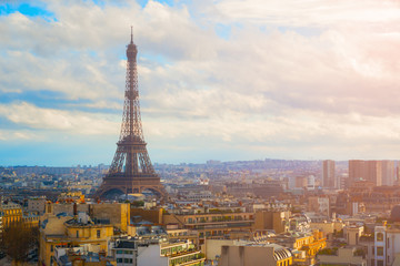 Obraz premium The Eiffel Tower surrounding beautiful the roofs of Paris, France