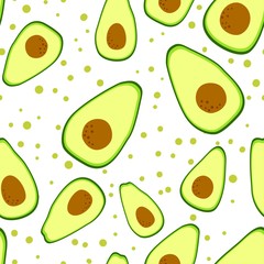 Vegan pattern design with half cut avocado. Healthy eating background. Diet backdrop. Trendy cartoon wallpaper. Vector