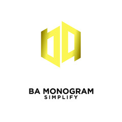 gold ab, ba, a b initial monogram hexagon letter logo design