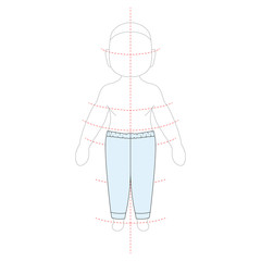 Male pants. KIds trousers design template. Front and back view. Technical sketch of casual pants. Vector illustration