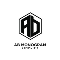 ab, ba, a b initial monogram hexagon letter black logo design