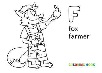 Fox farmer ABC coloring book. Alphabet F