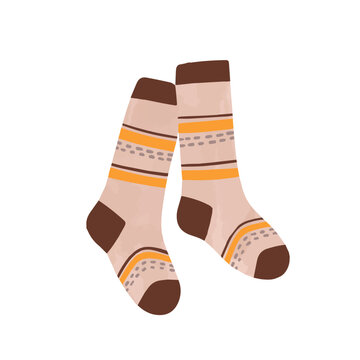 Striped autumn warm socks vector flat illustration in watercolor style